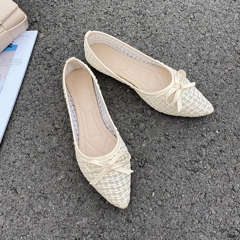 Stylish mesh flats with bowknot for women - lightweight, slip-on, pointed toe shoes for all seasons.