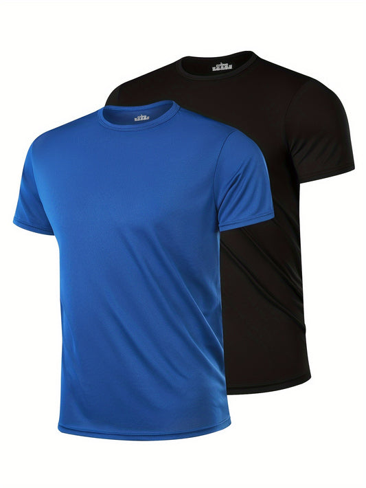 2 Men's Quick-Dry Sports T-Shirts in Navy & Black - Lightweight, Breathable Polyester for Running, Training & Basketball