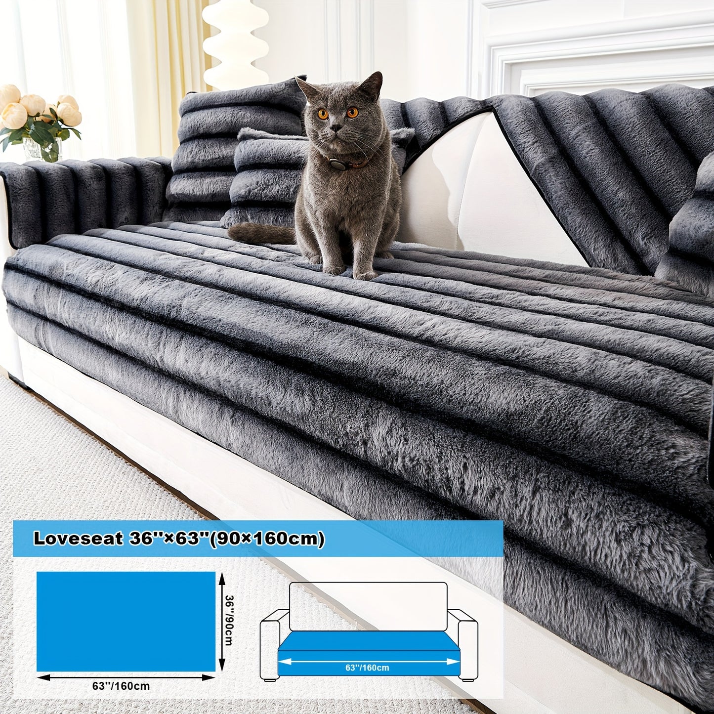 Soft, pet-friendly faux mink sofa slipcover with sherpa fleece for single to four seater sofas. Machine washable and non-slip.