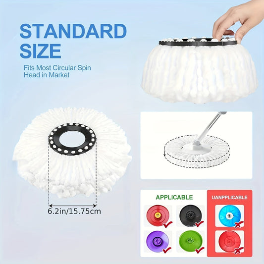 Set of 5 Spin Mop Replacement Heads, Round Standard Size Microfiber Refills, Easily Cleaned Hurricane Rotating Mop Head