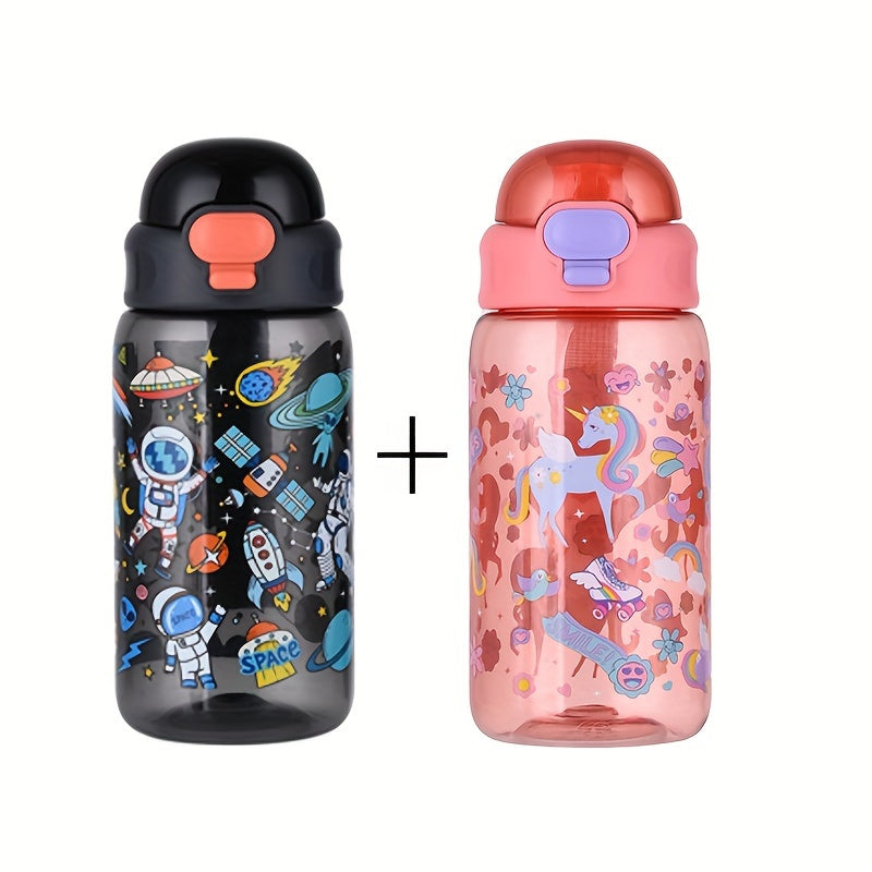 Set of two 20oz cartoon water bottles for outdoor use - portable, durable, leakproof, and foldable for easy carrying. Perfect for gifts on occasions like Christmas, Mother's/Father's Day, or graduations.