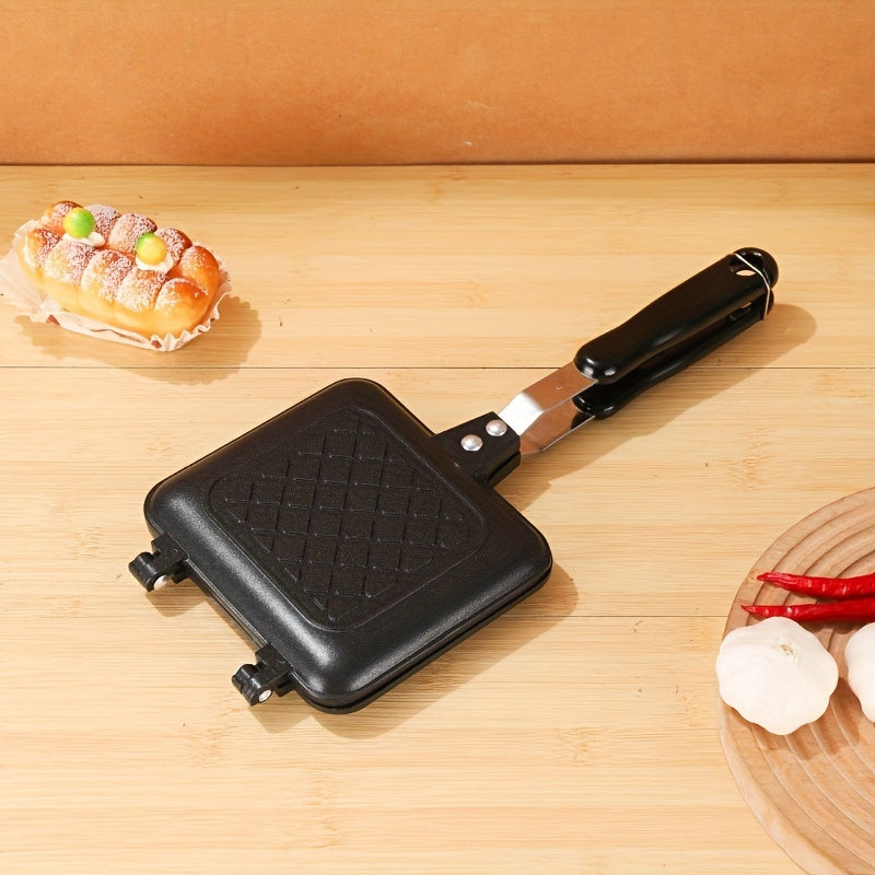 1 Non-Stick Square Sandwich and Waffle Maker with Double-Sided Roasting Pan - Perfect for Toast, Breakfast, Eggs, Outdoor Camping, and Grilling. Easy to Use and Clean, Essential for Home Cooking and Baking.