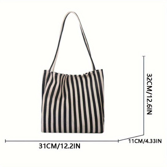 Stylish Striped Canvas Tote Bag - Roomy and Flexible - Perfect for Work, School, or Outing