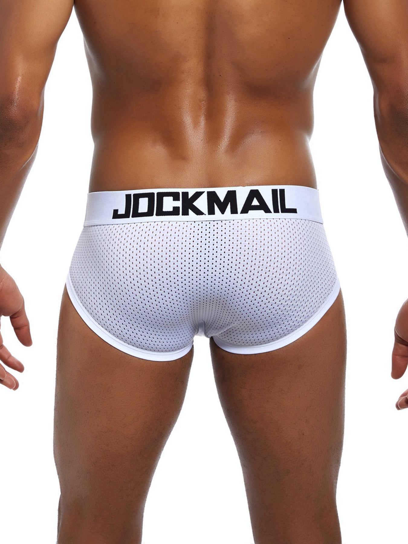 4-Pack JOCKMAIL Men's Briefs: Nylon 90%, Spandex 10%, Medium Stretch, Breathable Contrast Mesh, Low Rise, Letter Print for Daily & Casual Use