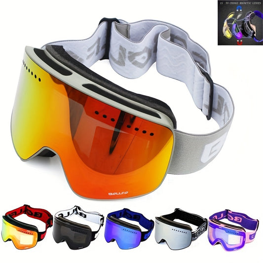 BOLLFO Anti-Fog Ski Goggles for Adults with Magnetic Double Layer Lens, Durable Frame, and Multiple Color Options.