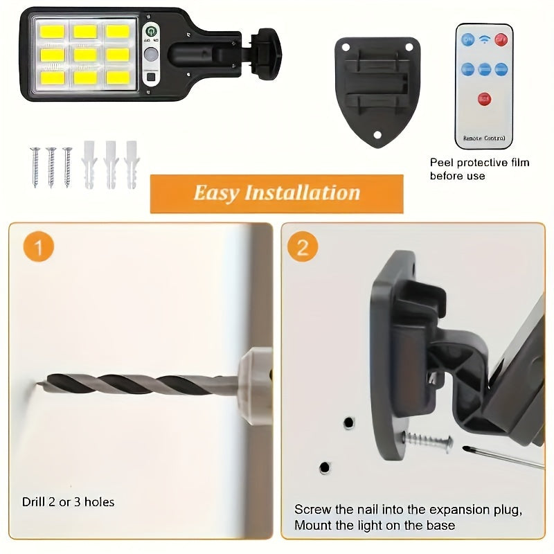 Outdoor solar wall lights, available in sets of 2, 4, or 6. Features 3 lighting modes and motion sensor. Ideal for garden walls, terrace paths, yards, fences, and pathways.