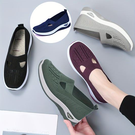 Breathable mesh slip-on sneakers for women with a comfortable PVC sole and loose fit.