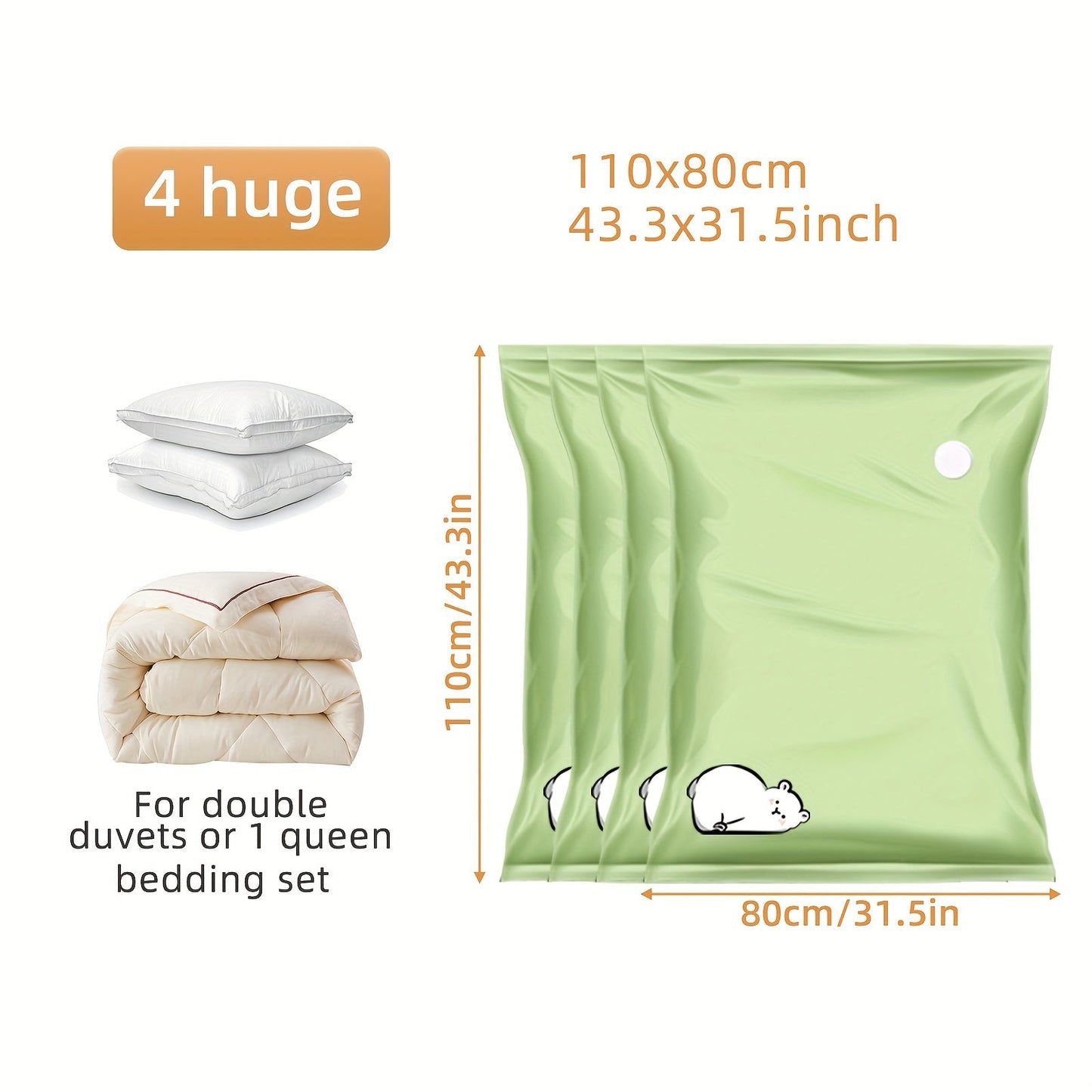 Vacuum Storage Bags Set of 4/6, Compression Bags for Quilts, Blankets, and Clothes, Space Saving Sealing Bags