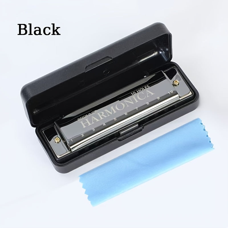 10-Hole C Key Professional Blues Harmonica with case, cloth, manual - perfect Eid gift for beginners, students, adults, and professionals.