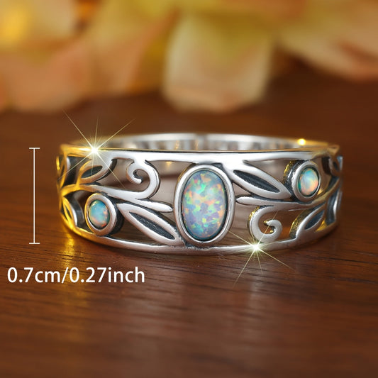 Opulent S925 Sterling Silver Opal Ring - Timeless Bohemian Elegance, Ideal for Special Occasions & Formal Events