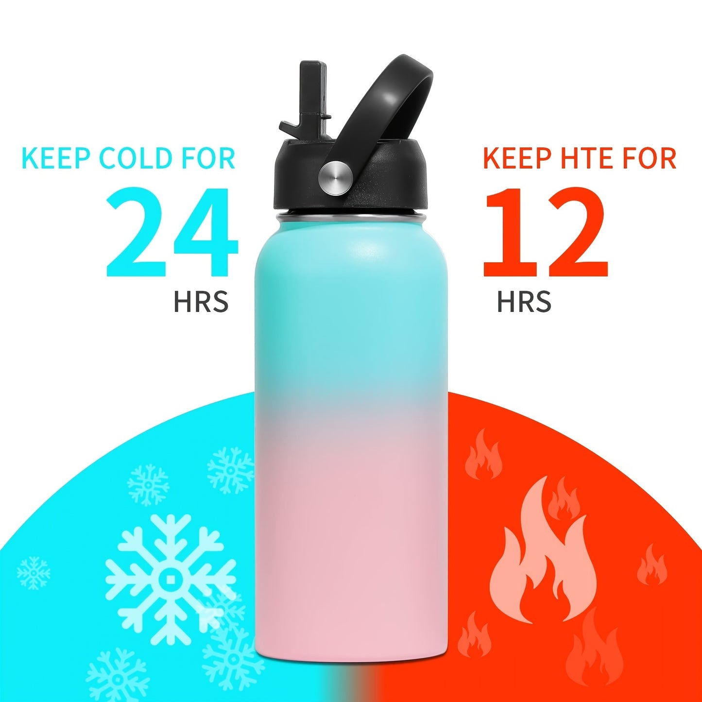 32oz stainless steel thermal water bottle with straw lid, perfect for outdoor activities and school.