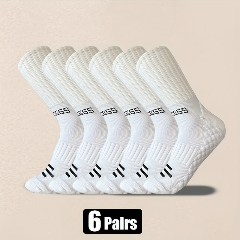 6-Pack Performance Athletic Crew Socks with Non-Slip Grip - Ideal for Basketball, Running, Hiking, Cycling - Machine Washable