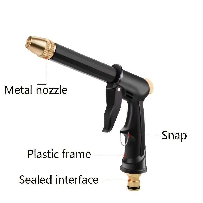 Retractable water hose with spray gun for car and garden washing.