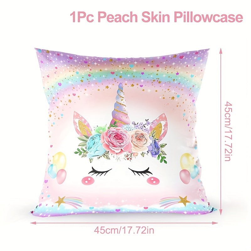 Add a touch of whimsy to your living space with this whimsical unicorn polyester throw pillow cover. Perfect for contemporary style homes, this machine washable cover features a zipper closure for easy removal. The decorative cushion case is suitable for