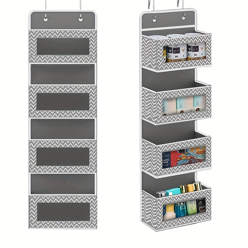 4 Tier Door Hanging Organizer with Clear Window and Steel Hook - Ideal Space Saving Storage Solution for Bathroom, Nursery, Bedroom, Toys, and Holiday Gifts such as Christmas, Halloween, Thanksgiving, and Easter.