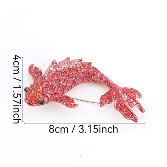 Gorgeous Goldfish Brooch adorned with Rhinestones & Enamel - Adorable Koi Fish Lapel Pin perfect for Dresses, Sweaters, and Suits