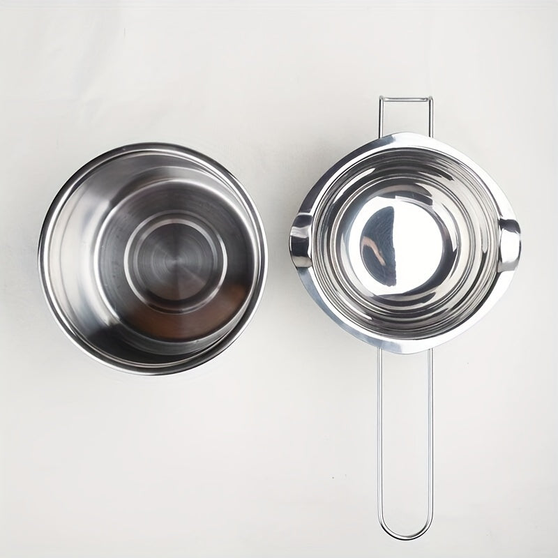 Set of 3 Double Boiler Pots Including 400ML Stainless Steel Pot and Spoon - Ideal for Melting Chocolate, Candy, Soap, Wax, and Candle Making - Essential Kitchen Accessories for Baking and Cooking