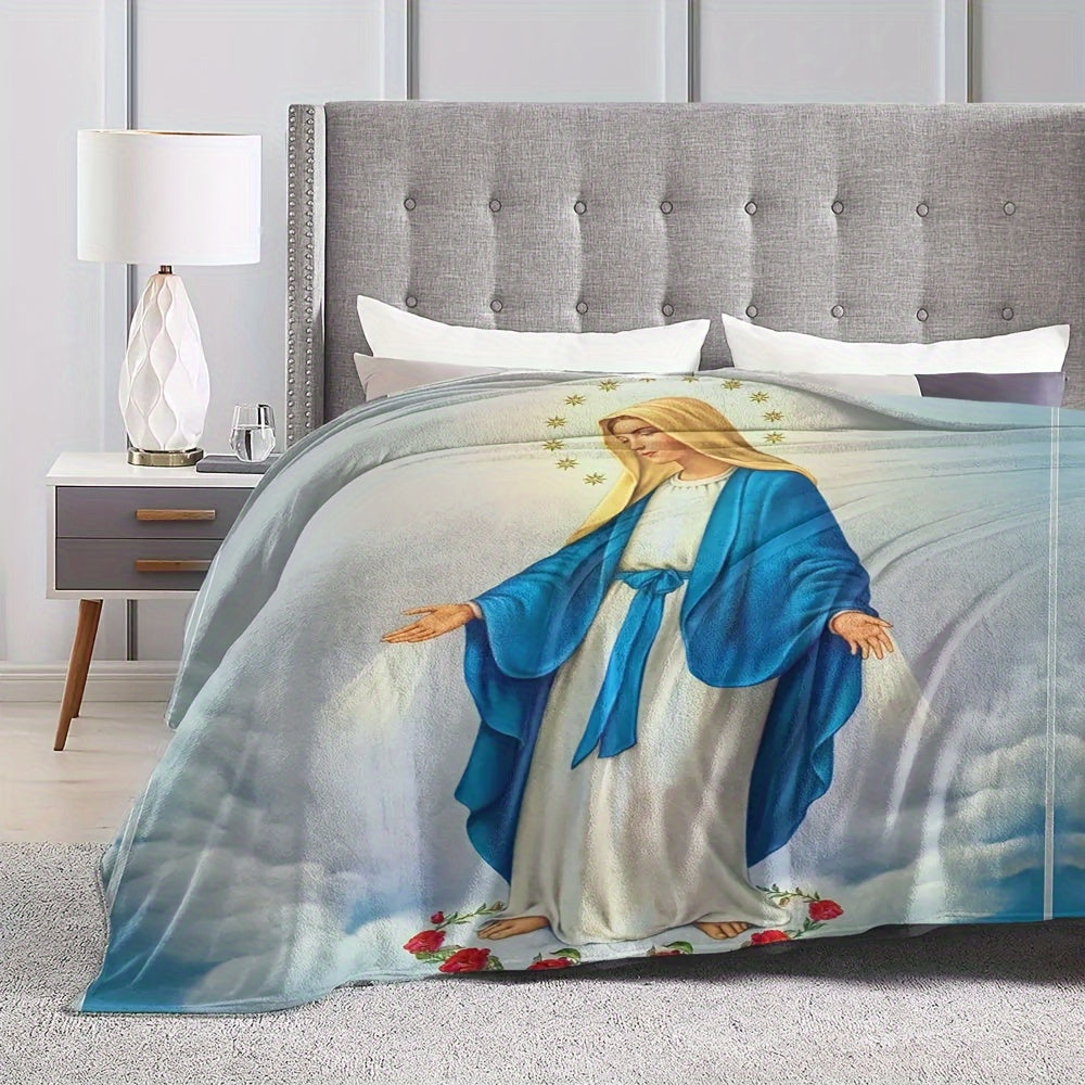 Virgin Mary Blanket - Our Lady Of Guadalupe Flannel Blanket, a Cozy and Fuzzy Gift for Mom. Perfect for Sofa, Couch, Bedding, or Living Room.