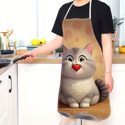 Adorable Cat-Inspired Linen Apron for Grown-Ups - Sleeveless, Long-lasting Culinary Garment adorned with Charming Cartoon Cat & Flower Pattern, Featherlight & Effortless to Maintain, Ideal for Culinary Creations at Home, Home Chef's Fashion|Floral