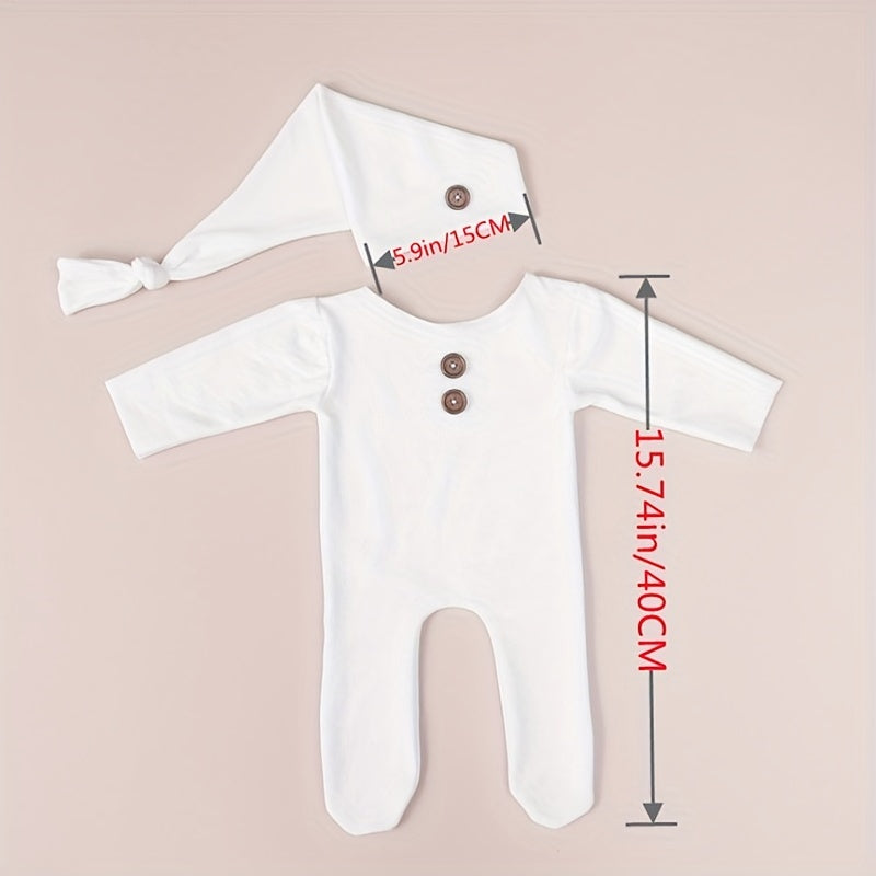 Newborn Christmas Costume for Baby Bodysuit, Photo Props for Newborn Photography, Cotton Jumpsuit with Long Tails Hat, Festive Clothing Outfit