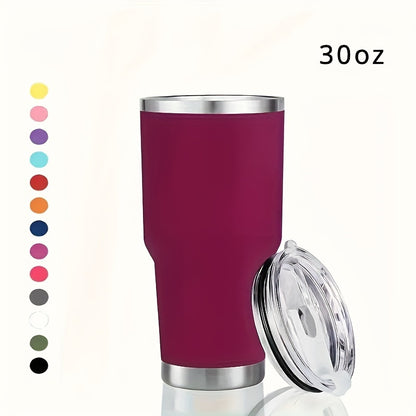 30oz round stainless steel water bottle with leak-proof lid, double wall vacuum insulation, BPA-free; ideal for sports and outdoor activities. Hand wash only.