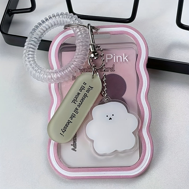 Transparent keychain in wave shape with photo clip, ideal for men. This cute campus card holder not only provides fashionable protection for your card but also allows for easy display.