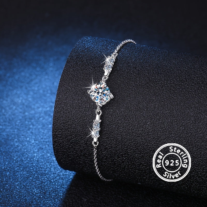 This elegant bracelet features a 1 carat Moissanite stone set in a 925 sterling silver setting. It is perfect for weddings, parties, anniversaries, or as a special gift for Easter. The bracelet weighs 3.1g/0.11oz and is a beautiful addition to any