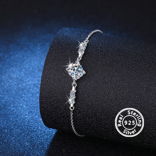 This elegant bracelet features a 1 carat Moissanite stone set in a 925 sterling silver setting. It is perfect for weddings, parties, anniversaries, or as a special gift for Easter. The bracelet weighs 3.1g/0.11oz and is a beautiful addition to any