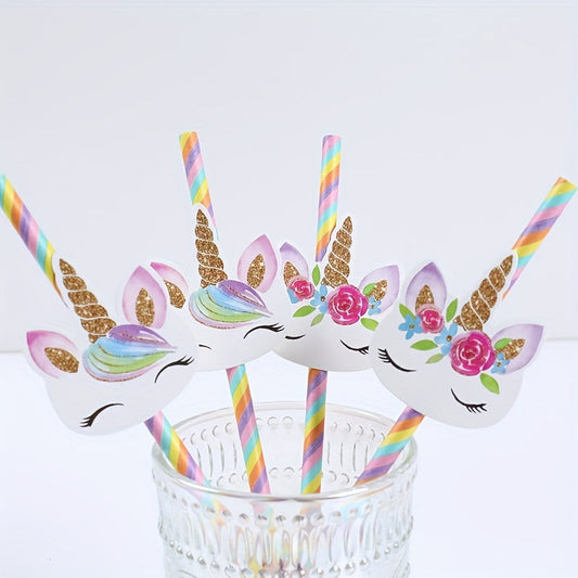 Set of 20 Unicorn Paper Straws for Parties - Ideal for Birthdays, Weddings, Anniversaries, and Baby Showers