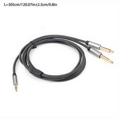 3.5mm to 6.35mm 2-in-1 audio cable with nylon mesh aluminum alloy construction. High-fidelity sound quality for PC, phone, tablet, and MP3 with 3.5mm jack; speaker, guitar, microphone