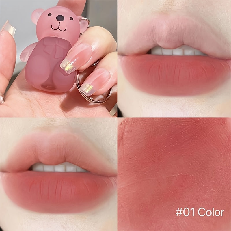 Six-color Bear Lip Glaze in Red Series for Couples and Girlfriend, moisturizing matte formula that is waterproof, long-lasting, easy to apply, and non-fading.