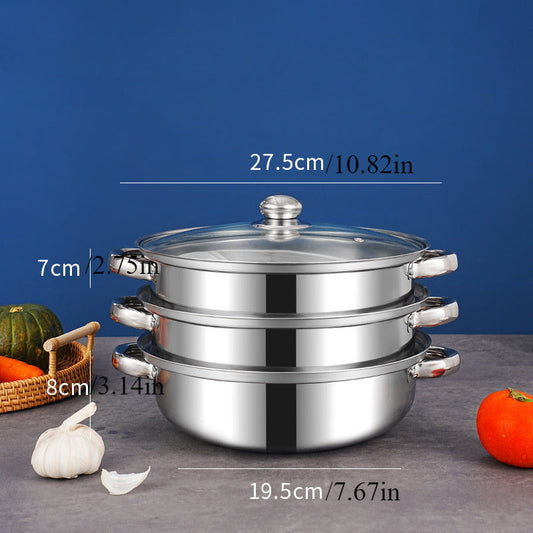 High-Quality Stainless Steel Steamer and Soup Pot Set with 3 Tiers - Sturdy Construction for Induction and Gas Stoves - Ideal for Festive Celebrations