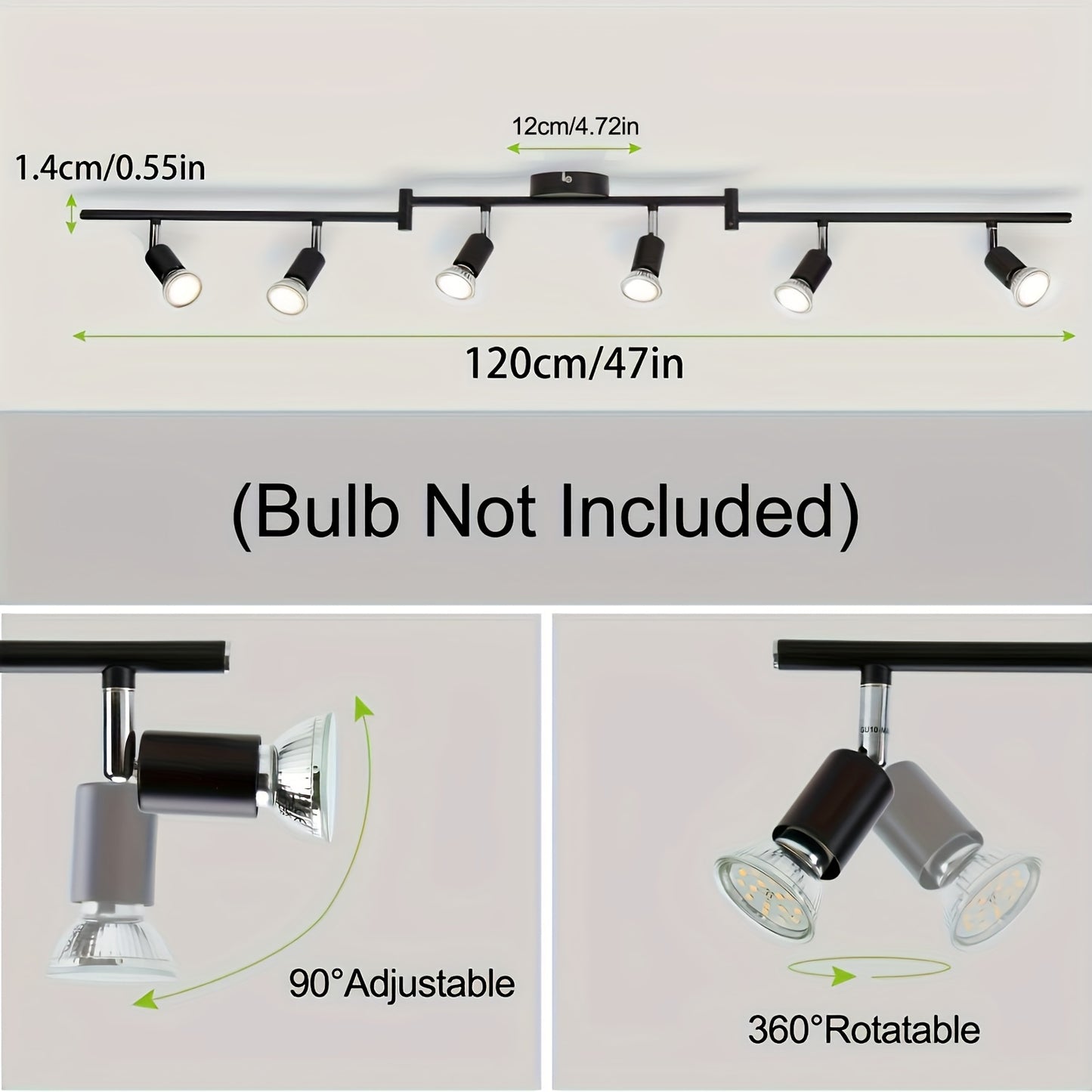 1pc Silver Ceiling Spotlight with 6 GU10 6W LED bulbs; adjustable for bar, living room, kitchen; modern, metal design (bulb not included)