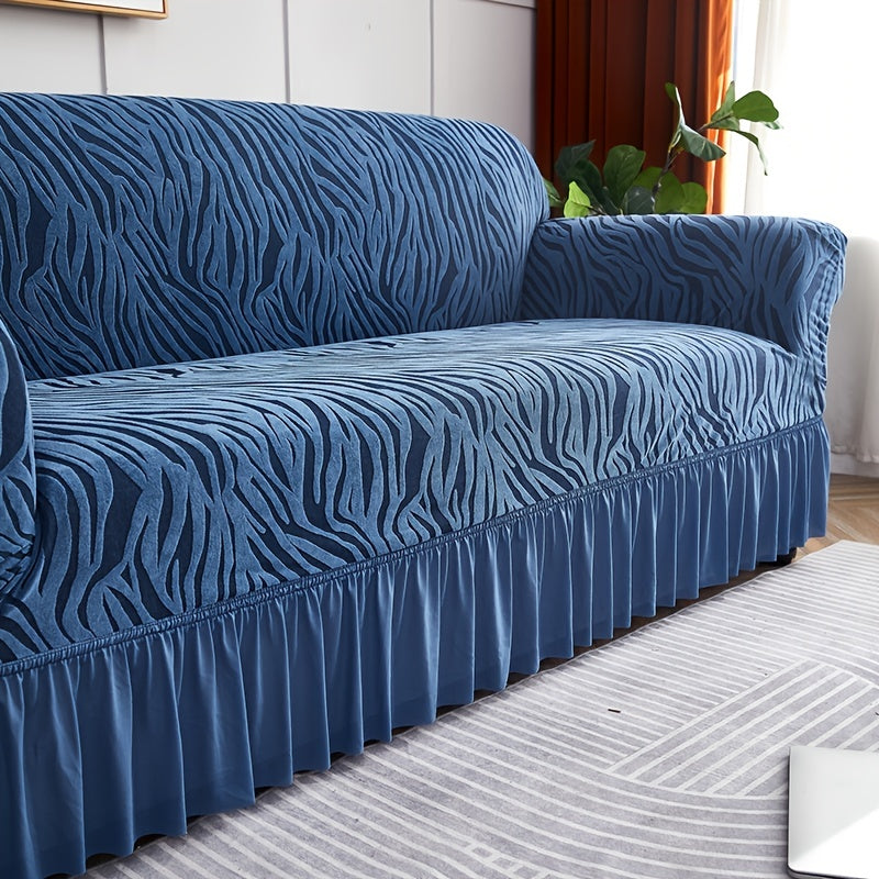 Stretch sofa slipcover with skirt, suitable for all seasons. Elastic cover for living room and office decor.