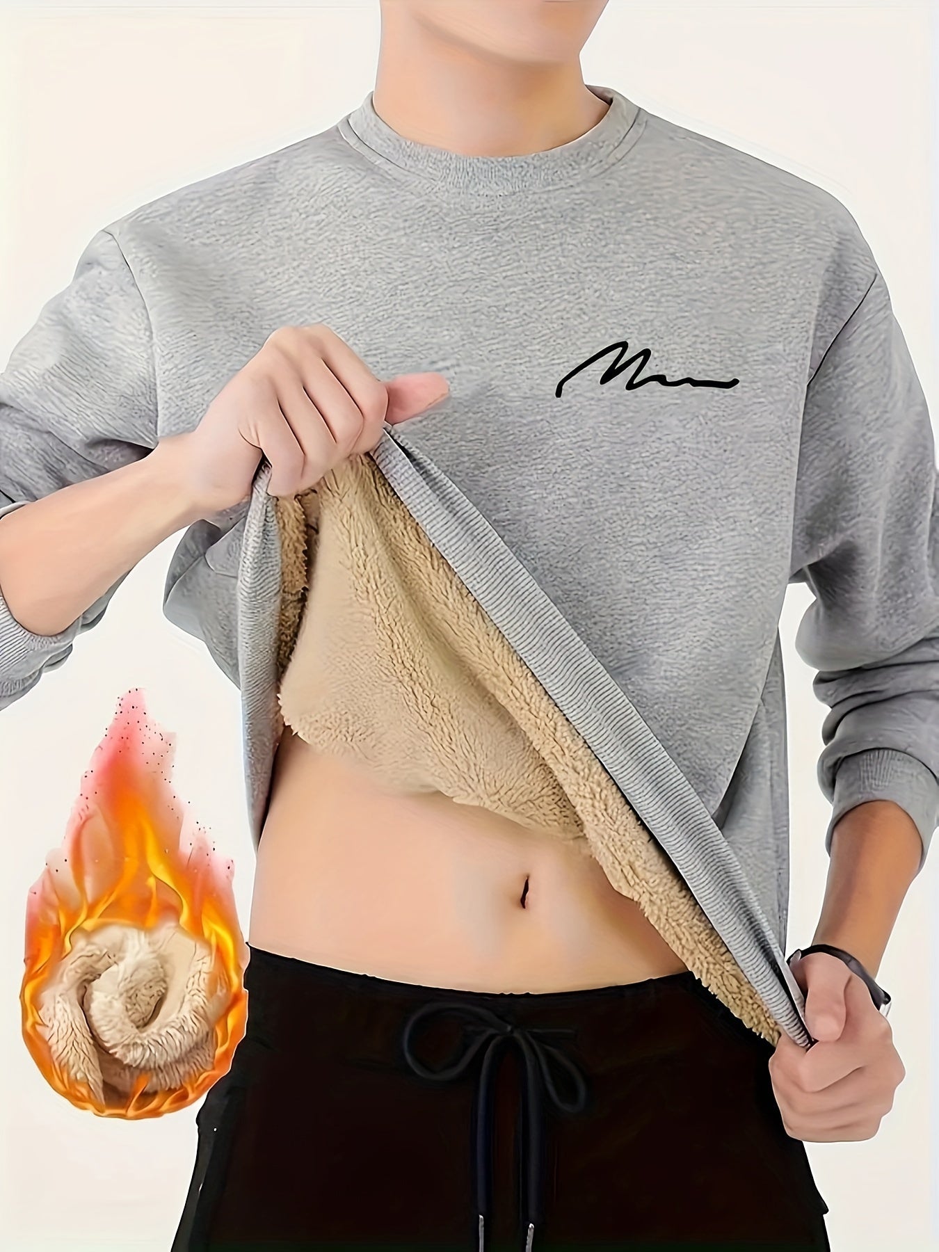 Fleece-lined men's sweatshirt with 'Mama' print in gray, perfect for fall and winter.