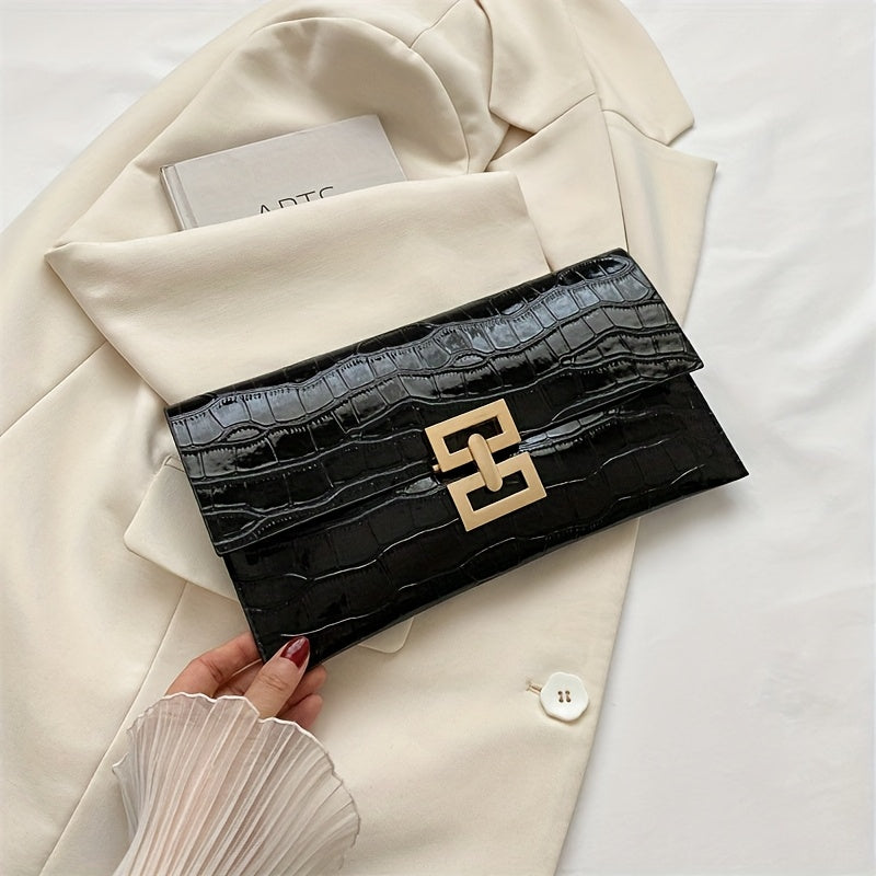 Stone textured clutch made of small synthetic leather, magnetic buckle closure, various colors.