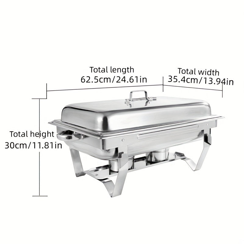 A set of buffet chafing dishes made of durable stainless steel, featuring a thickened rectangular design with a lid. Suitable for use with alcohol and gas, perfect for home kitchens, restaurants, and hotels.