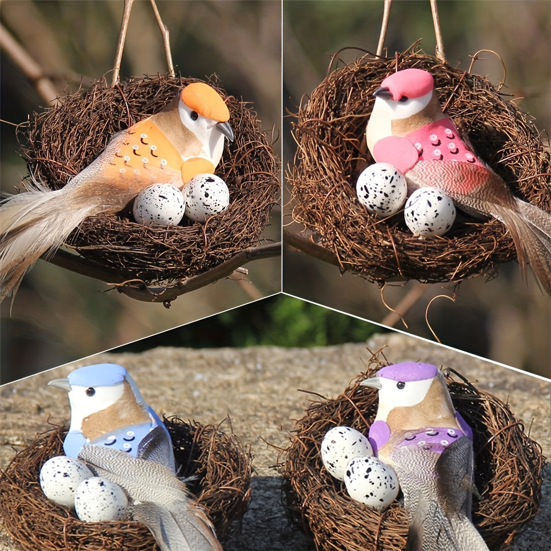 2pcs handmade natural rattan bird nests for garden or party decor, suitable for bird species. Eggs not included.