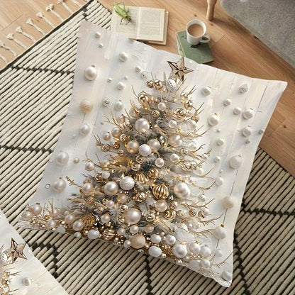 Deluxe Christmas Tree Pillow Cover, 1pc; 44.96x44.96cm; Contemporary Style; Double-Sided Printing; Reversible; Zipper Closure; Machine Washable; Polyester; For Sofa and Living Room Décor.