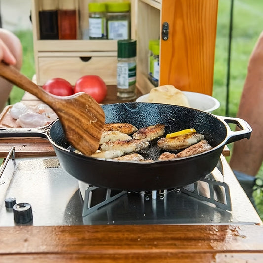 Prepared in advance to prevent sticking, this 12-inch cast iron skillet is perfect for frying and safe to use in the oven. Featuring a smooth surface that is compatible with induction cooktops, it also comes with dual cast iron handles for easy