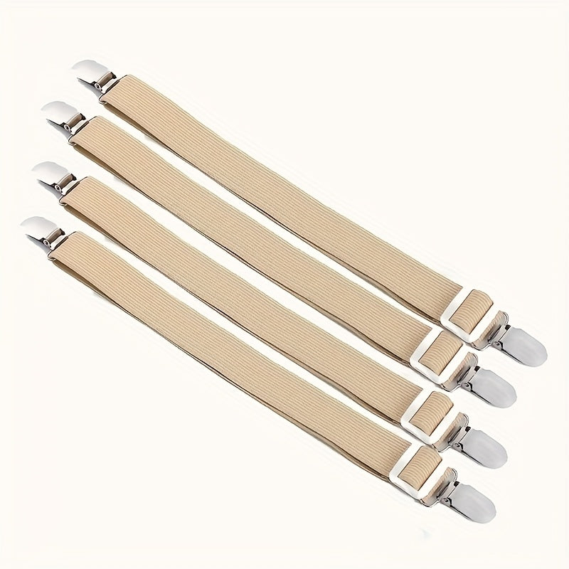 Adjustable Bed Sheet Grippers - Set of 4, Non-Slip Secure Clips, Made from Durable Polyester, Simple Installation, Universally Fits Mattress Sizes, Available in White, Black, Pink, Khaki, and Light Blue - Perfect for Beds and Sofas