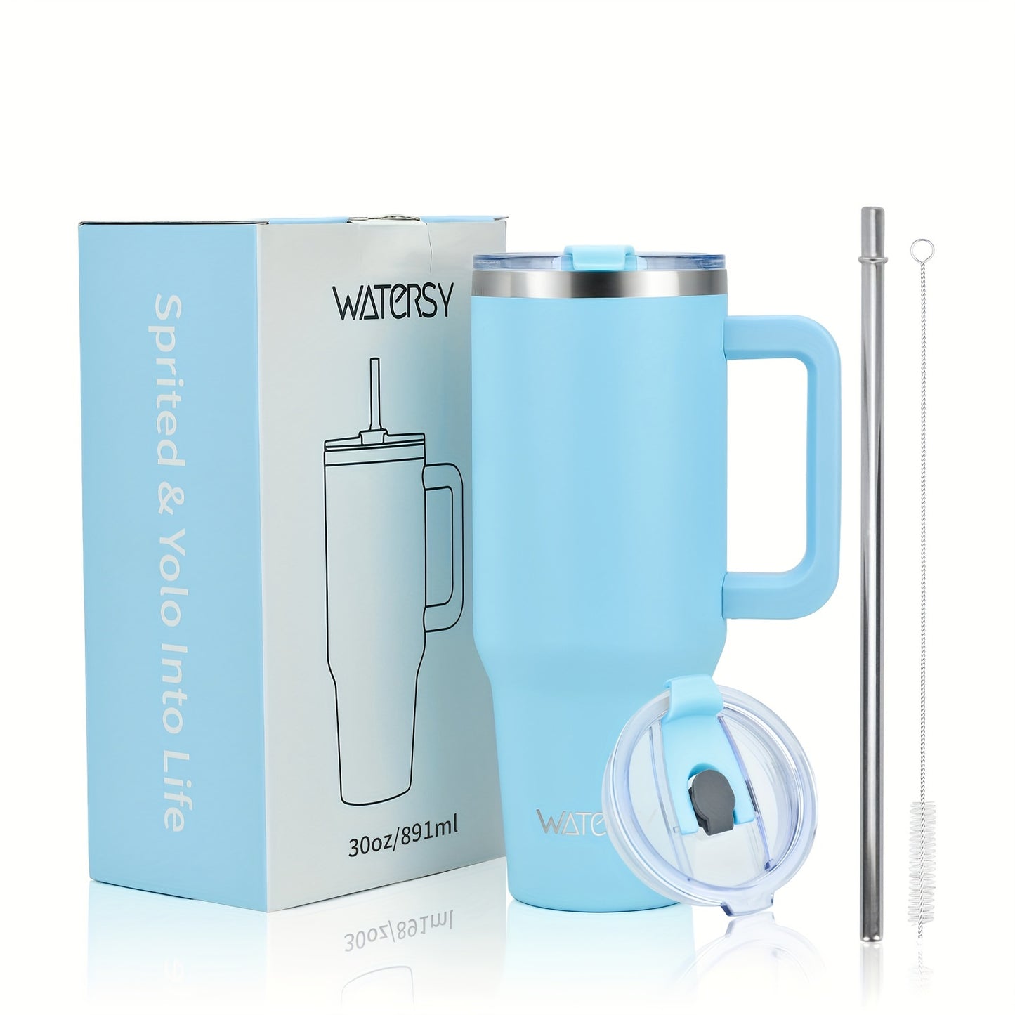 Watersy Stainless Steel Travel Mug - 30oz/40oz Insulated Coffee Tumbler with Straw Lid, Handle. Leak-Proof, Double Wall Vacuum Flask for Hot/Cold Drinks, BPA-Free, Ideal Holiday Gift.