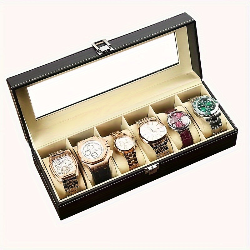 Elegant 6-Digit Watch Box Made of PU Leather, Perfect Household Storage Solution for Watches, Excellent Gift Choice for Christmas.