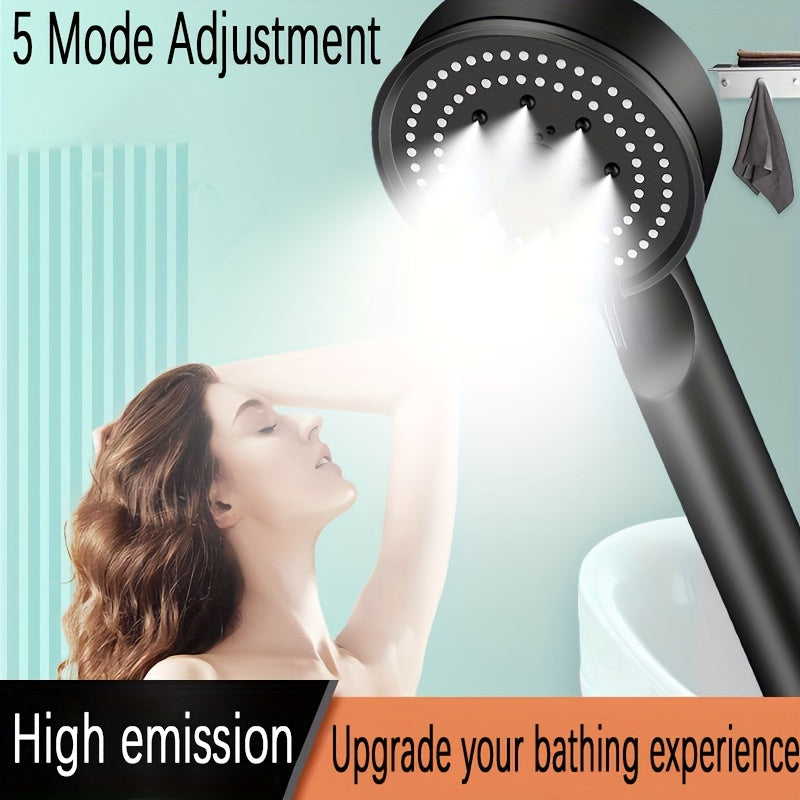 Upgrade your bathroom with a sleek black handheld shower head featuring 5 adjustable spray modes, flexible hose, and wall bracket for easy installation.