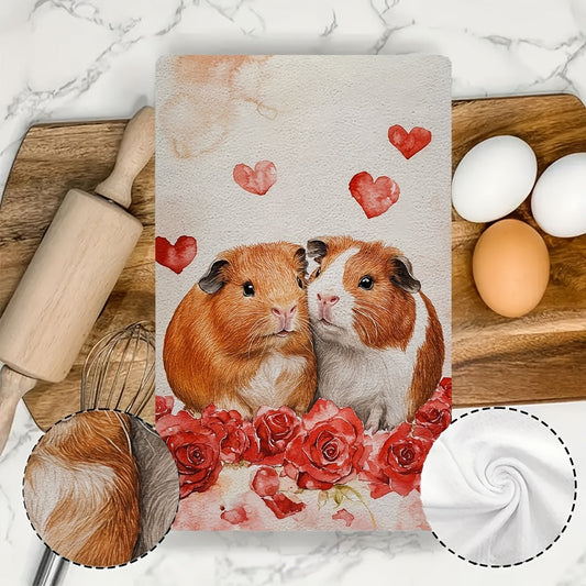 These adorable Guinea Pig and Rose kitchen towels are perfect for Valentine's Day! This set includes two ultra-soft towels that are highly absorbent and ideal for holiday decorations. Each towel measures 40.64X60.96 cm and is machine washable for easy