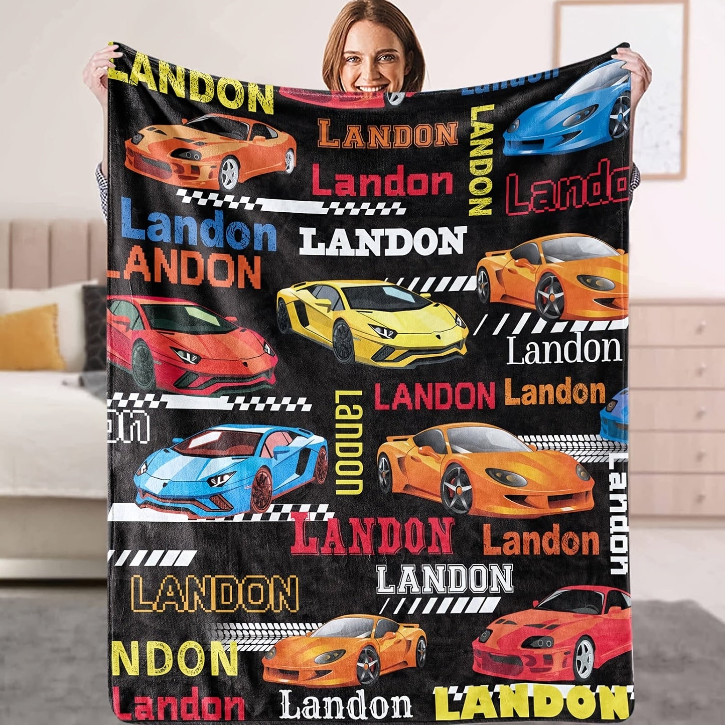 Flaunting a sleek modern sports car design, this customizable flannel fleece blanket is soft, warm, and perfect for all seasons. Made with tear-resistant and hypoallergenic materials, it is ideal for use on your sofa, bed, during travel, camping, in the