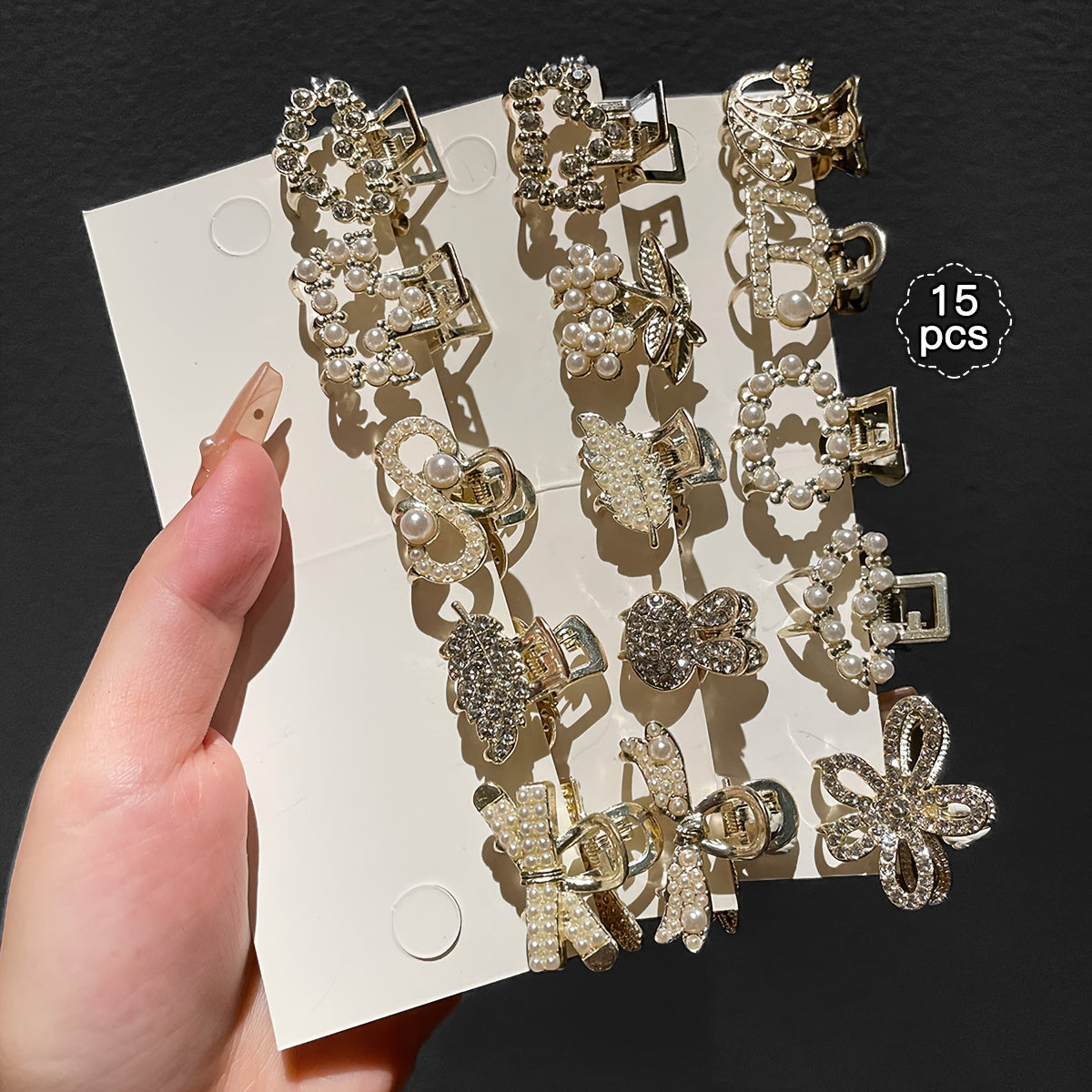 15pcs Women's Imitation Pearl Hair Grab Clips for Side and Back of Head