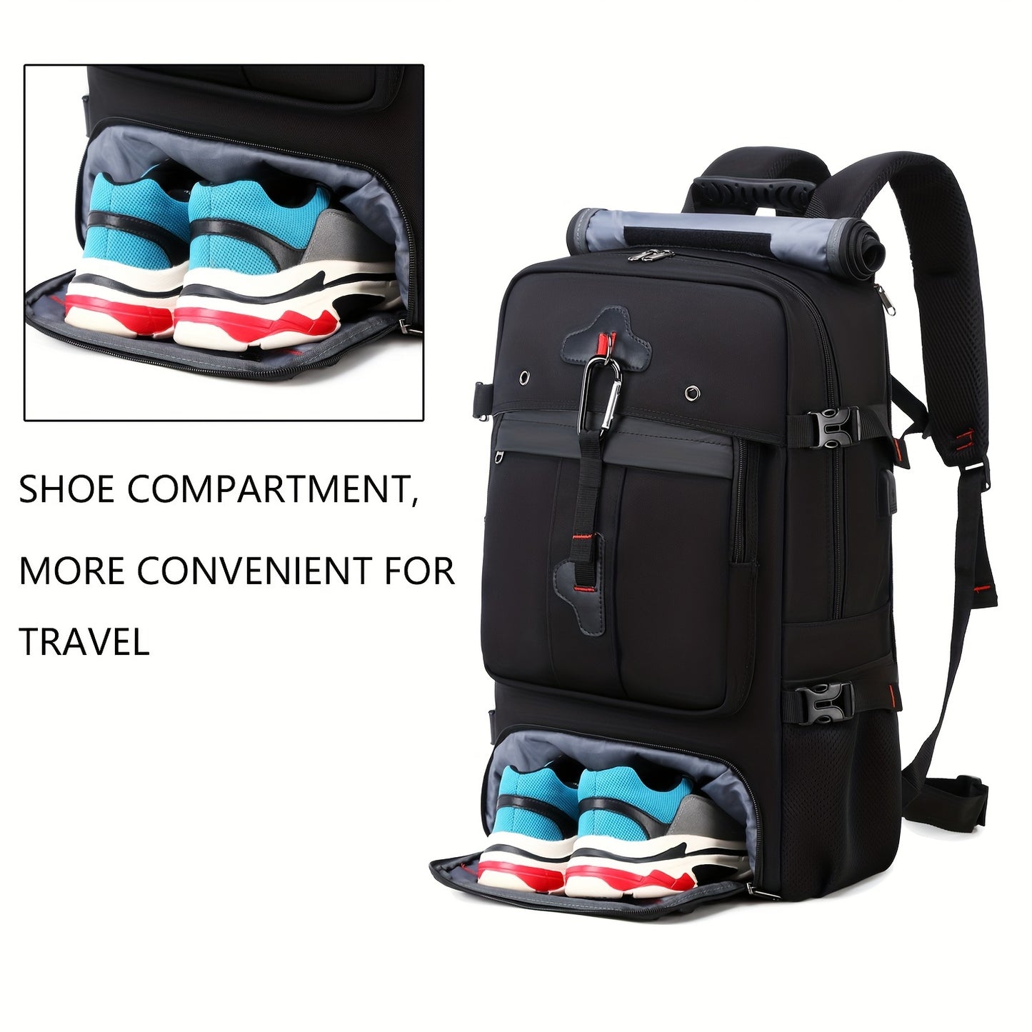 50L hiking backpack with shoe compartment, convertible for both men and women.