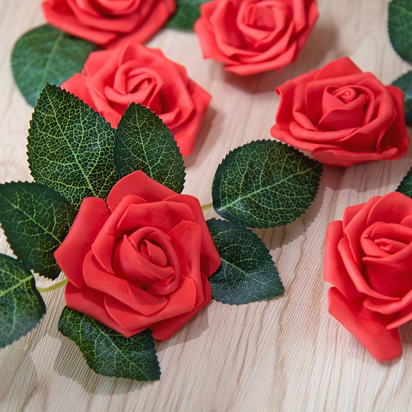 50 pack of luxurious PE foam artificial rose flower heads for various occasions - perfect for DIY crafts, weddings, and home décor throughout the year.