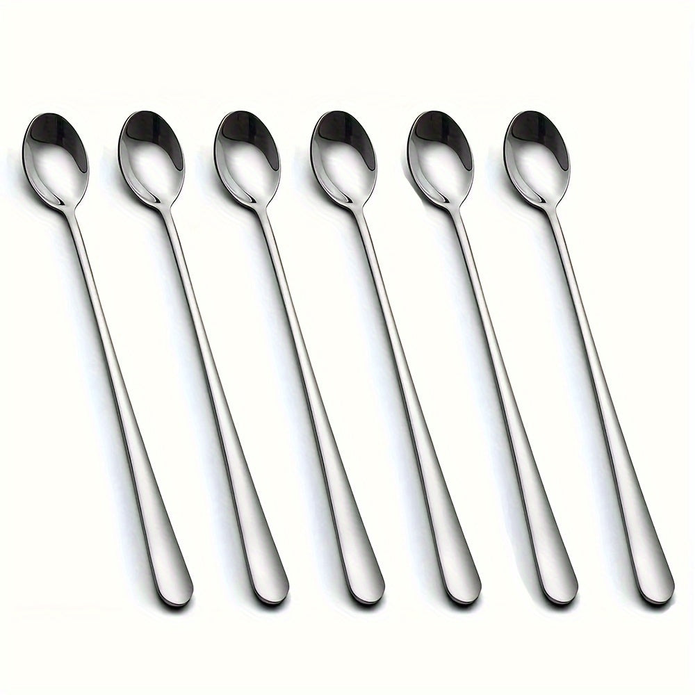 2/4/6pcs Stainless Steel Spoons: Coffee, Dessert, Iced Tea, Long Handle